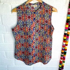 Olive & Oak Multicolor Geometric Print Sleeveless Button Tank